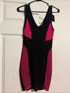 WOW couture Black & Hot Pink Panel Bandage Mini Dress